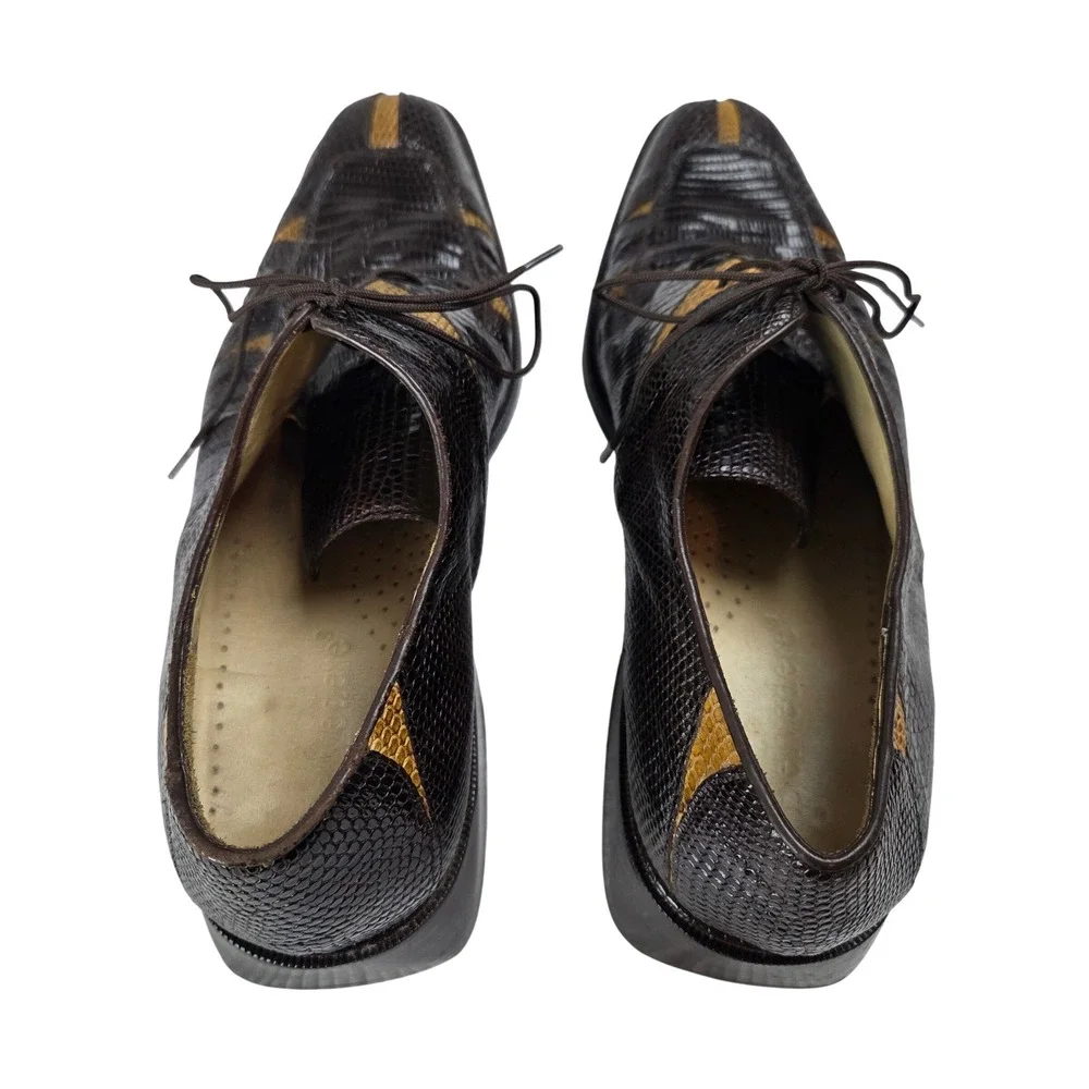 Belvedere Men 8‎ Brown Genuine Lizard Two Tone Lace Up Oxford Shoes